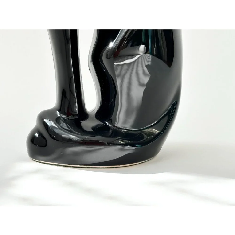 Midcentury Modern Black Ceramic Felt Bottom Vintage Tall Cat Statue - Picture 4 of 10